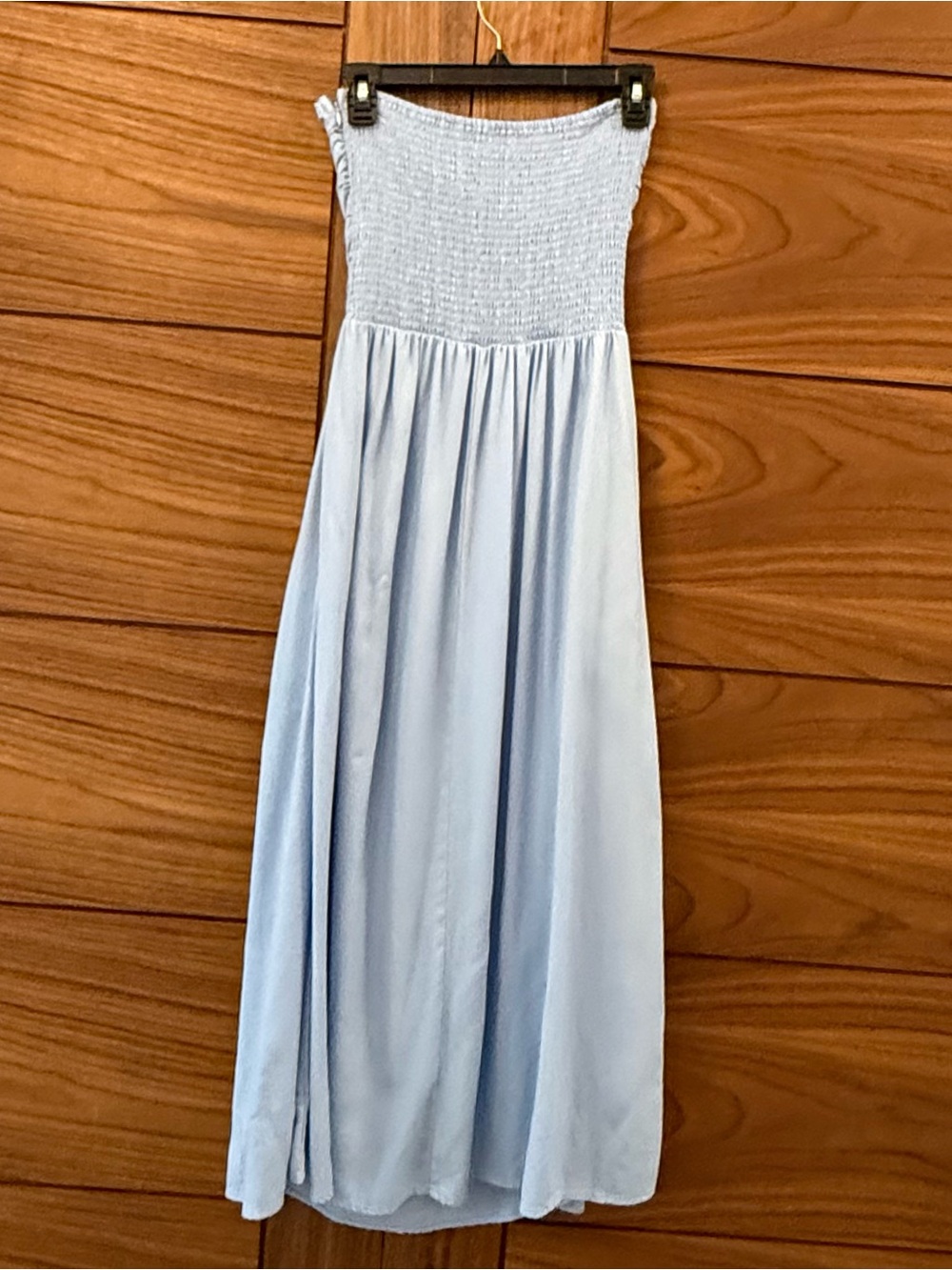 Universal Thread Ruched Smocked Maxi A-Line Linen Blue Dress - Sz S - Picture 5 of 7